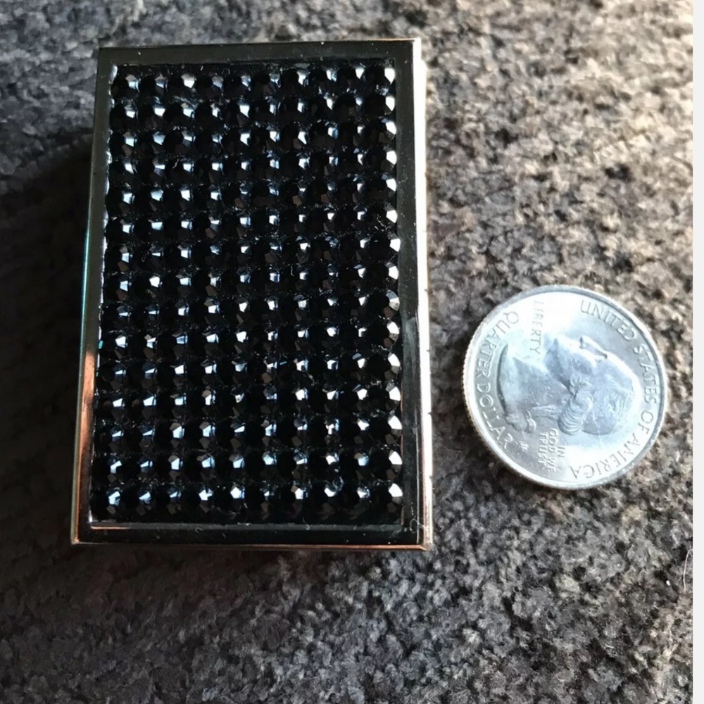 VINTAGE BLOOMINGDALES BLACK RHINESTONE RECTANGULAR PILL BOX